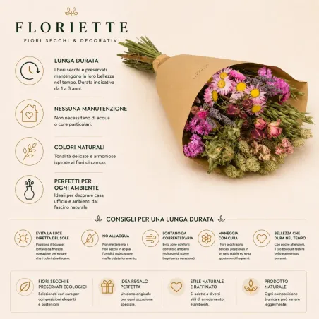 Bouquet Fiori Secchi Wildflowers Pink Blossom FLORIETTE