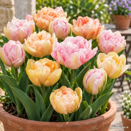 Tulipani Peaches & Kisses in fiore – immagine generata con IA