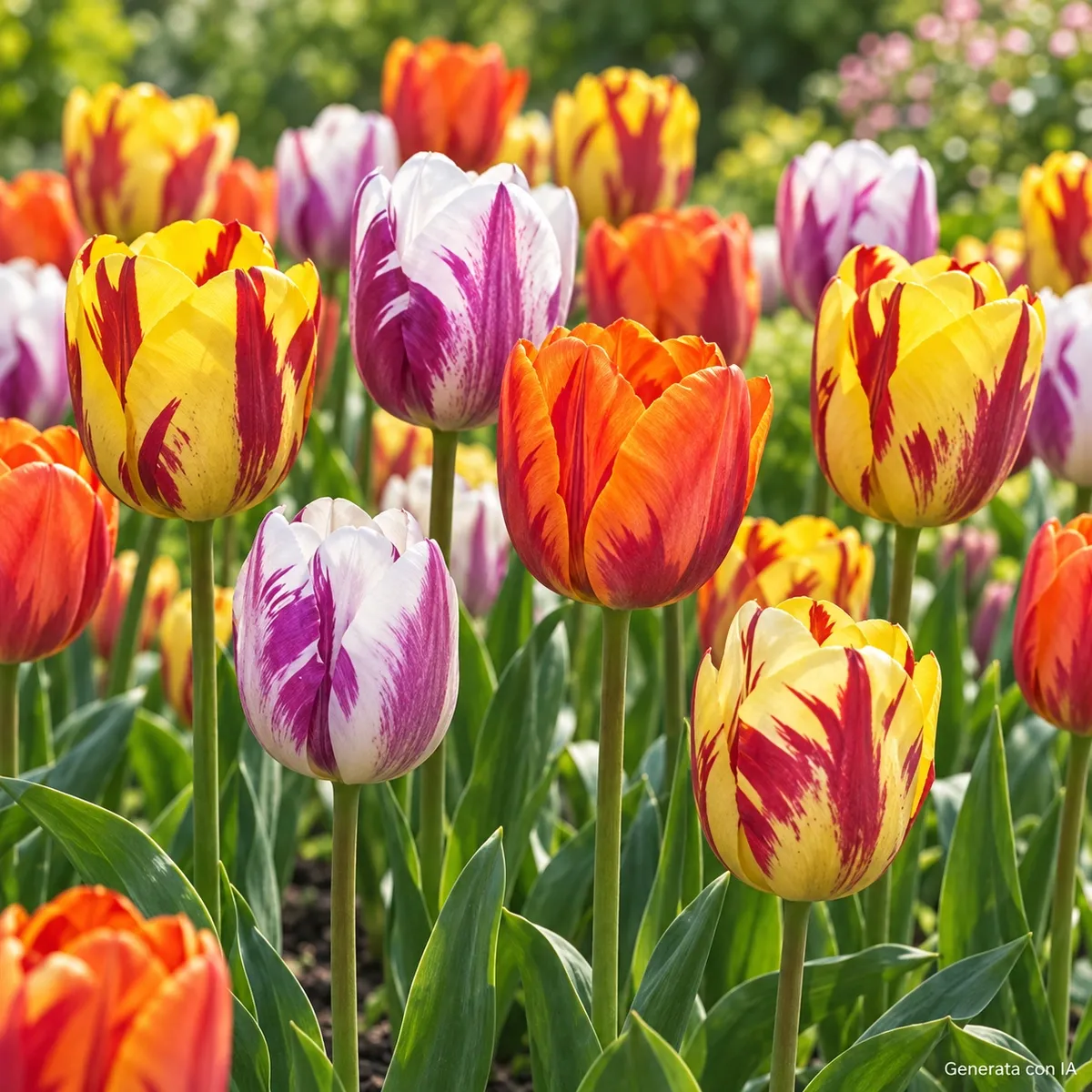 Tulipani Flaming Beauty Mix in fiore – immagine generata con IA