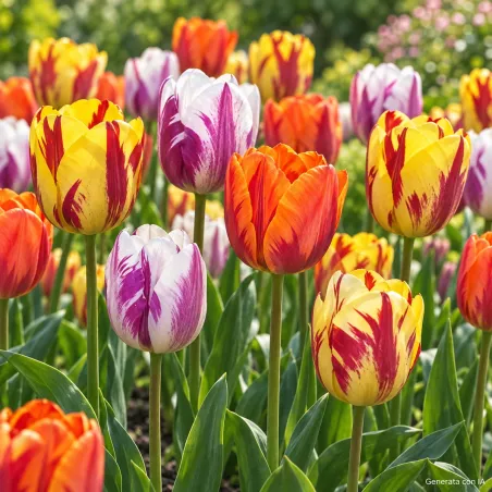Tulipani Flaming Beauty Mix in fiore – immagine generata con IA