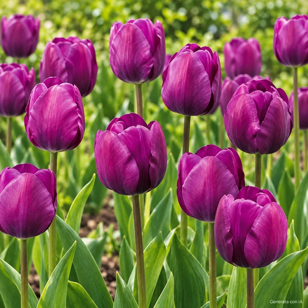 Tulipani Triumph Viola in fiore – immagine generata con IA