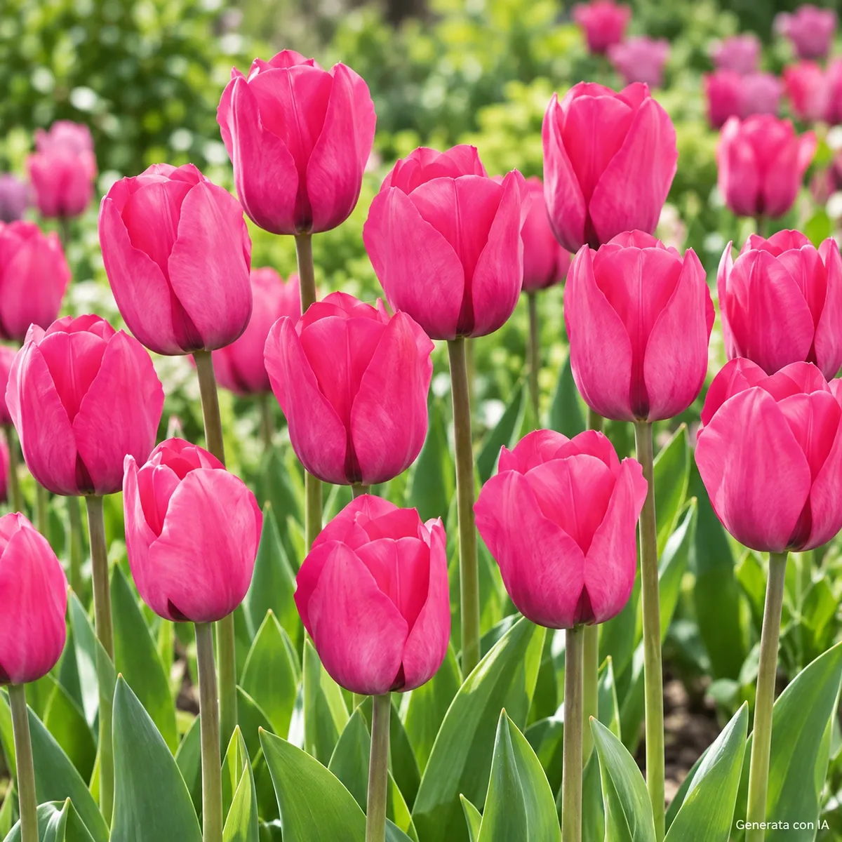 Tulipani Triumph Rosa in fiore – immagine generata con IA