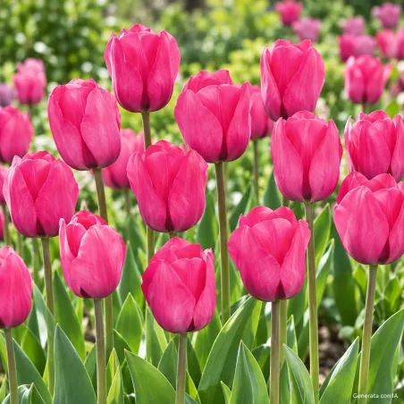 Tulipani Triumph Rosa in fiore – immagine generata con IA