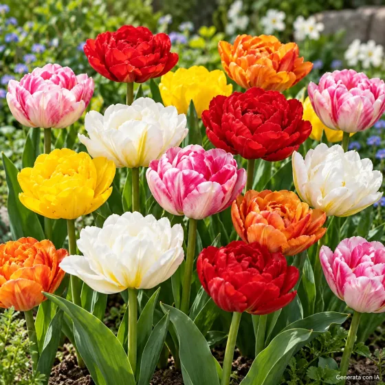 Tulipani Double Mix in fiore – immagine generata con IA
