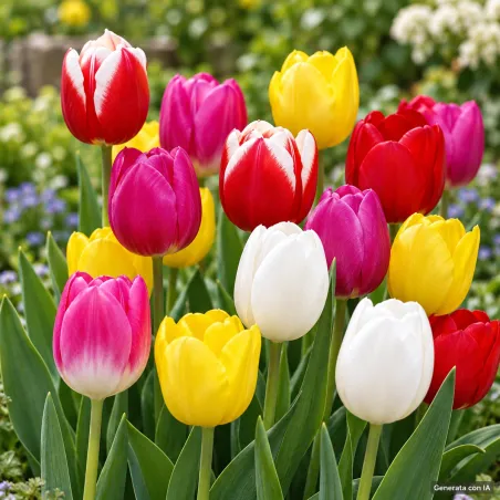 Tulipani Triumph Mix in fiore - immagine generata con IA