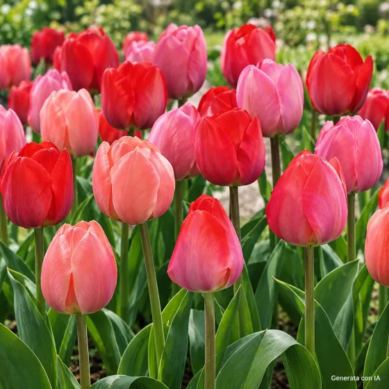 Tulipani Rosso e Rosa Mix in fiore - immagine generata con IA