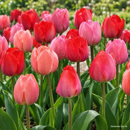 Tulipani Rosso e Rosa Mix in fiore - immagine generata con IA