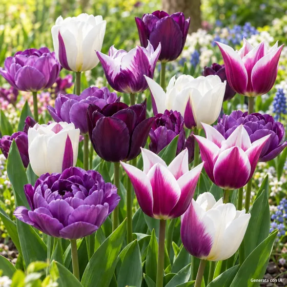 Tulipani Blueberry Mix in fiore - immagine generata con IA