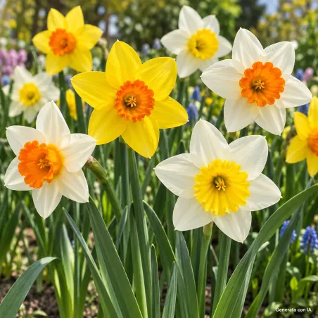 Narcisi a coppa grande mix in fiore - immagine generata con IA