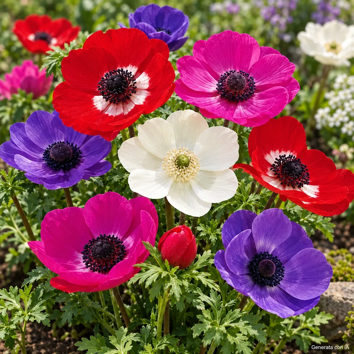Anemone coronaria De Caen Mix in fiore - immagine generata con IA