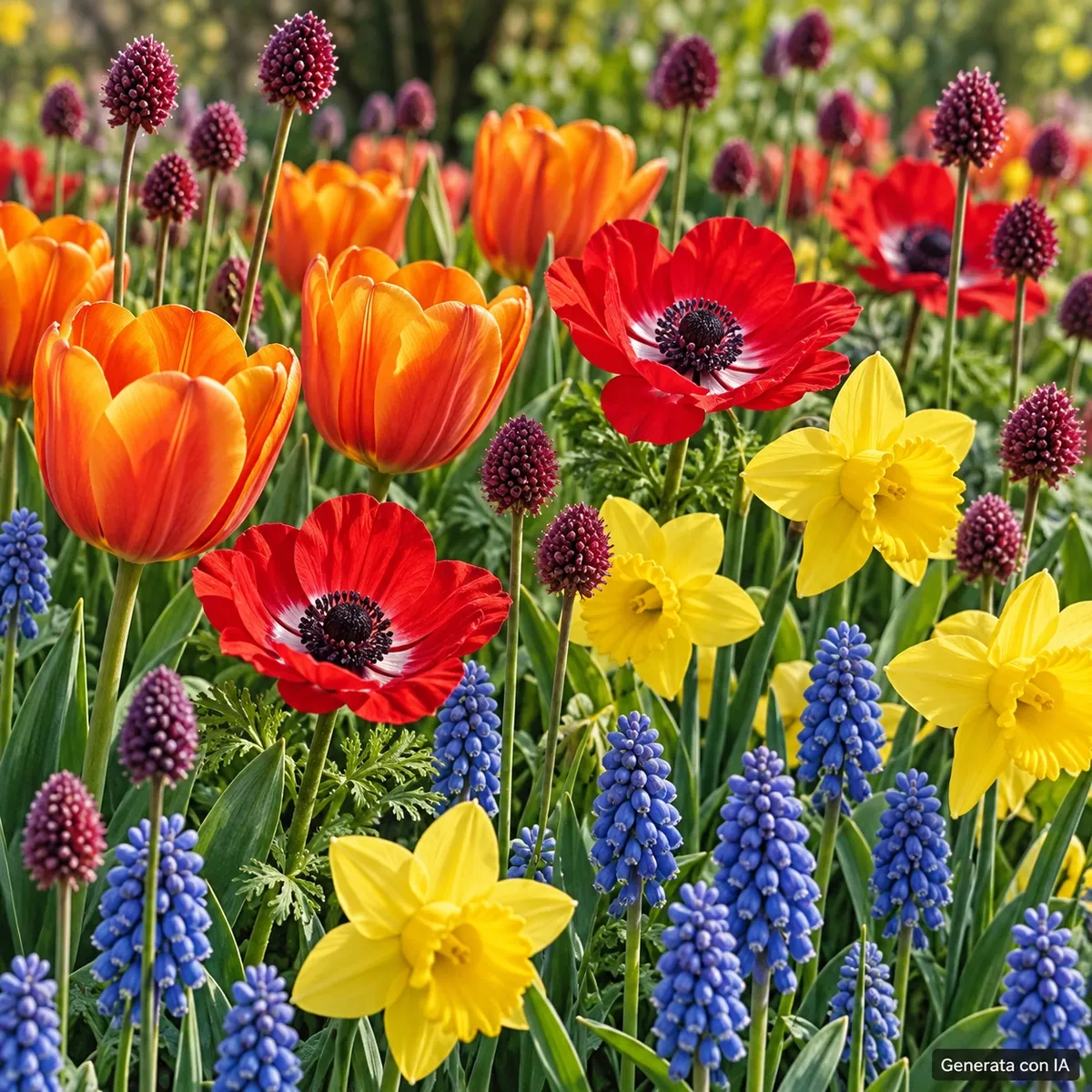 Garden Colourful JUB Holland - rappresentazione del mix di fiori multicolore generata con IA