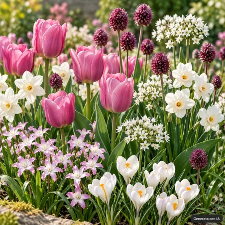 Garden Pink JUB Holland - rappresentazione del mix di fiori rosa e bianchi generata con IA